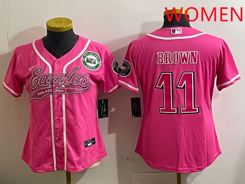 Women Philadelphia Eagles #11 Brown Pink Jointly Name 2025 Nike Limited NFL Jersey style 5->women nfl jersey->Women Jersey